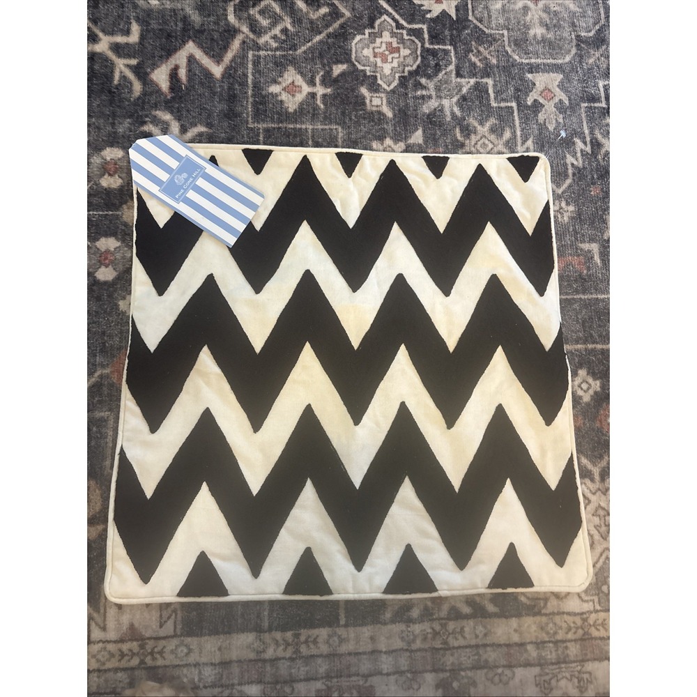 Pine Cone Hill 20" Decorative Pillow Cover Black Cream Chevron 100% Cotton